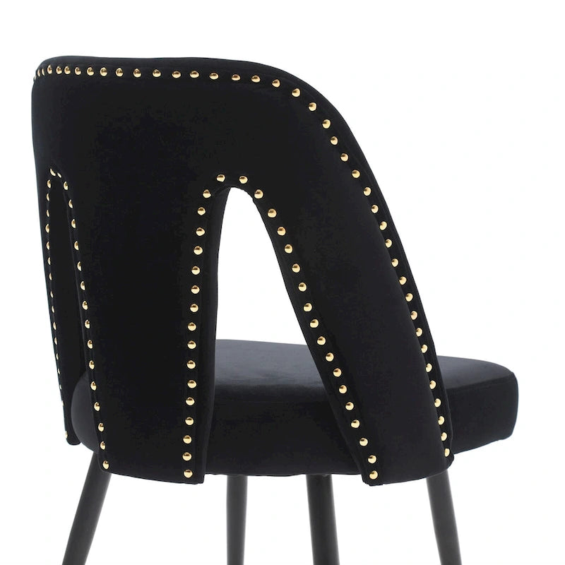 Lot de 2 chaises de salle à manger tapissées en velours avec clous décoratifs et pieds en métal