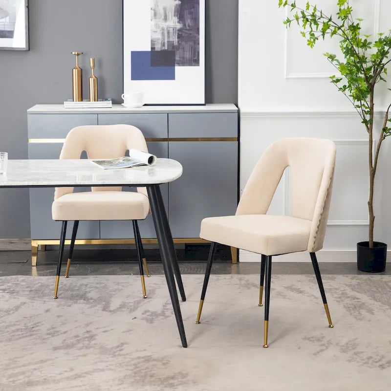 Lot de 2 chaises de salle à manger tapissées en velours avec clous décoratifs et pieds en métal
