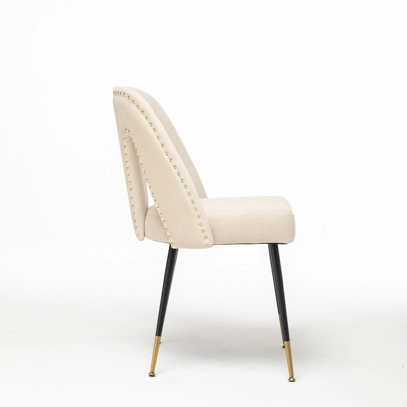 Lot de 2 chaises de salle à manger tapissées en velours avec clous décoratifs et pieds en métal