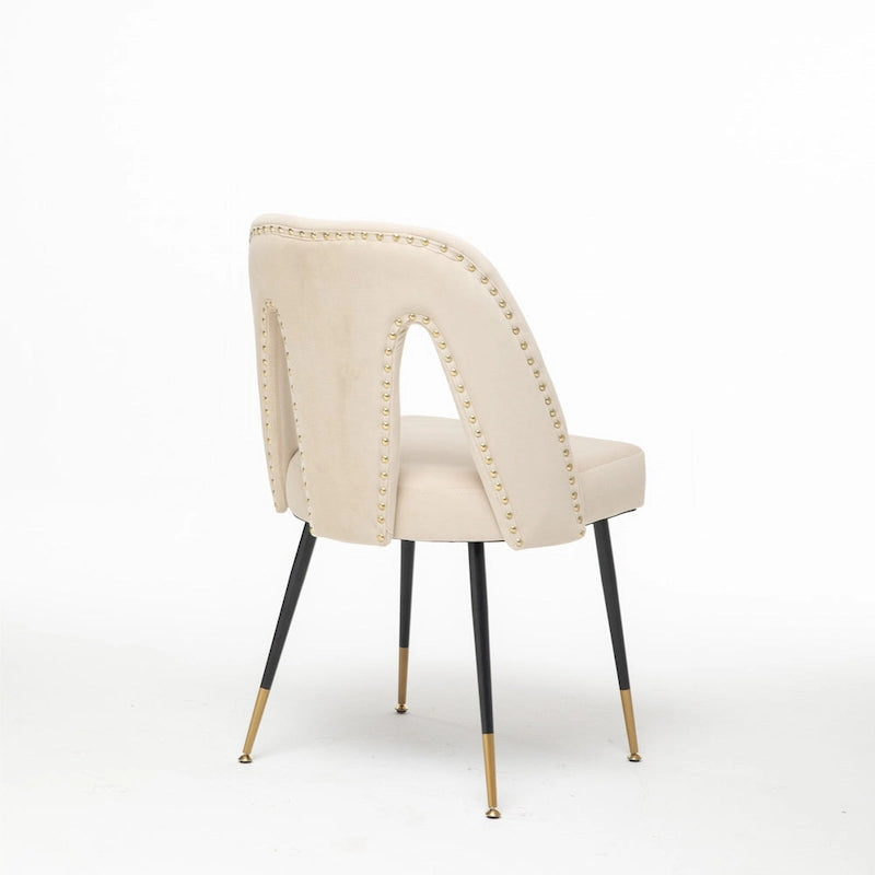 Lot de 2 chaises de salle à manger tapissées en velours avec clous décoratifs et pieds en métal