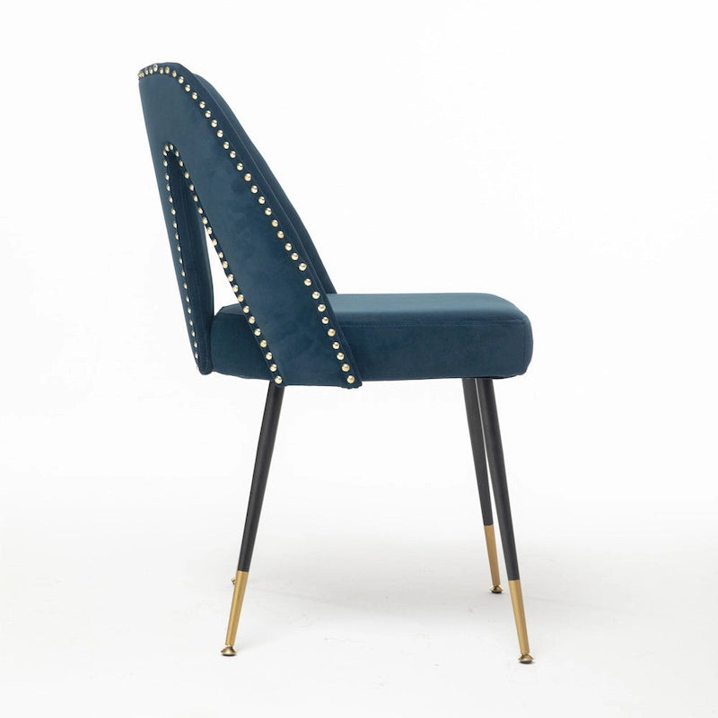 Lot de 2 chaises de salle à manger tapissées en velours avec clous décoratifs et pieds en métal
