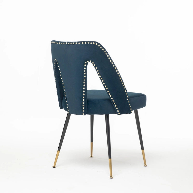 Lot de 2 chaises de salle à manger tapissées en velours avec clous décoratifs et pieds en métal