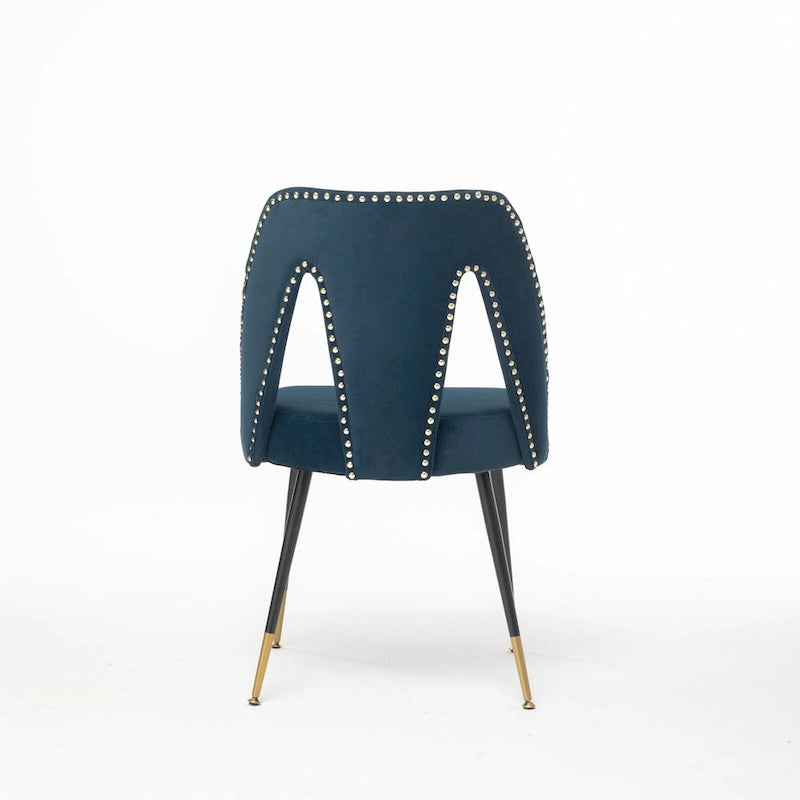 Lot de 2 chaises de salle à manger tapissées en velours avec clous décoratifs et pieds en métal