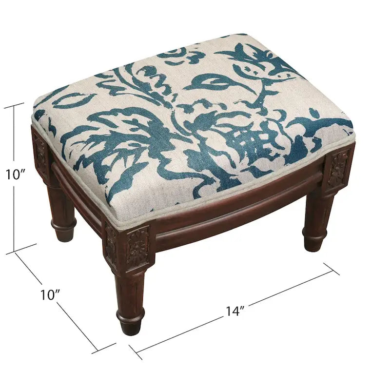Repose-pieds Toile de Jouy effet peint bleu