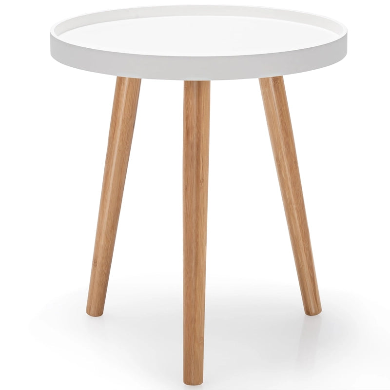 Table d'appoint ronde avec plateau en bois, robuste, pour canapé.