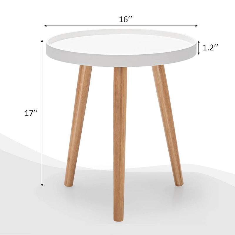 Table d'appoint ronde avec plateau en bois, robuste, pour canapé.