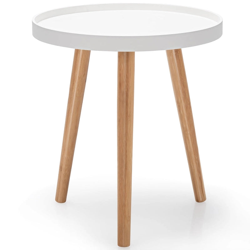 Table d'appoint ronde avec plateau en bois, robuste, pour canapé.