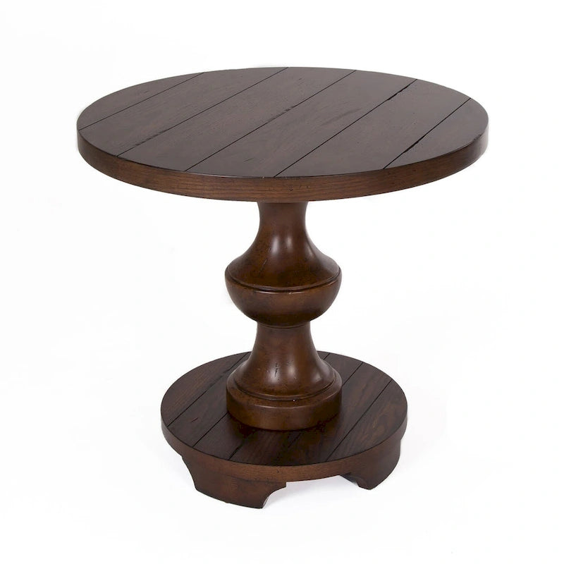 Table d'appoint Kona Brown à plateau rond et épais en chêne latté