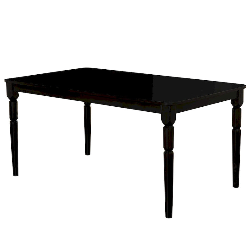 Table de salle à manger en MDF et bois d'hévéa de style campagnard avec pieds tournés et coins arrondis