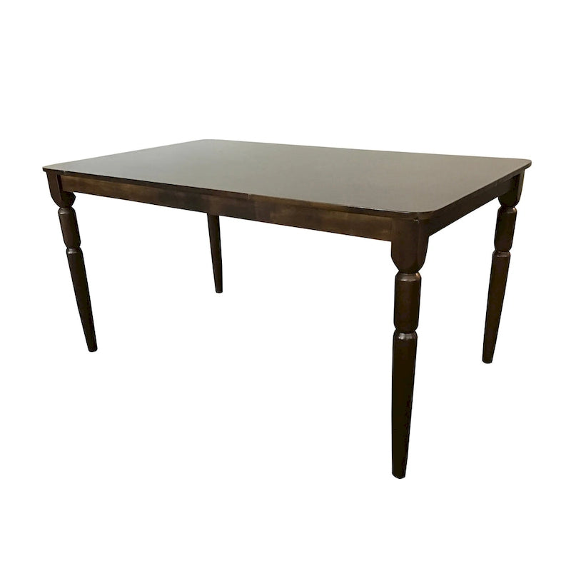 Table de salle à manger en MDF et bois d'hévéa de style campagnard avec pieds tournés et coins arrondis