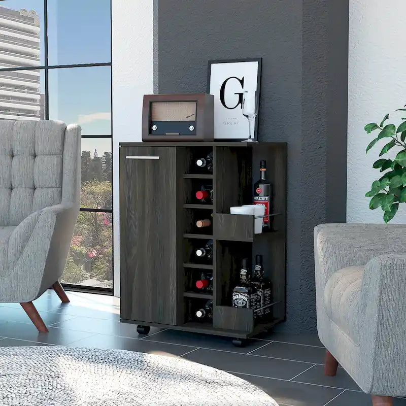 Chariot de bar, une armoire avec séparation, noir - S.O.