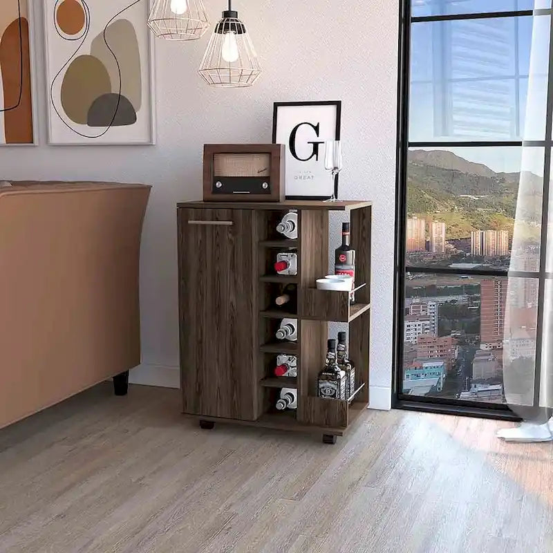 Chariot de bar, une armoire avec séparation, noir - S.O.
