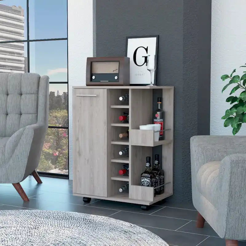 Chariot de bar, une armoire avec séparation, noir - S.O.