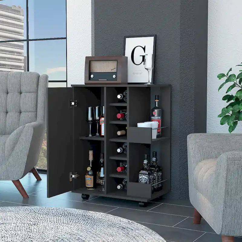 Chariot de bar, une armoire avec séparation, noir - S.O.