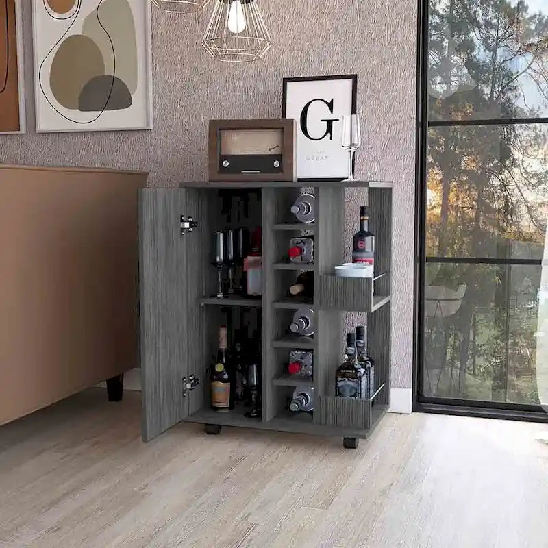 Chariot de bar, une armoire avec séparation, noir - S.O.