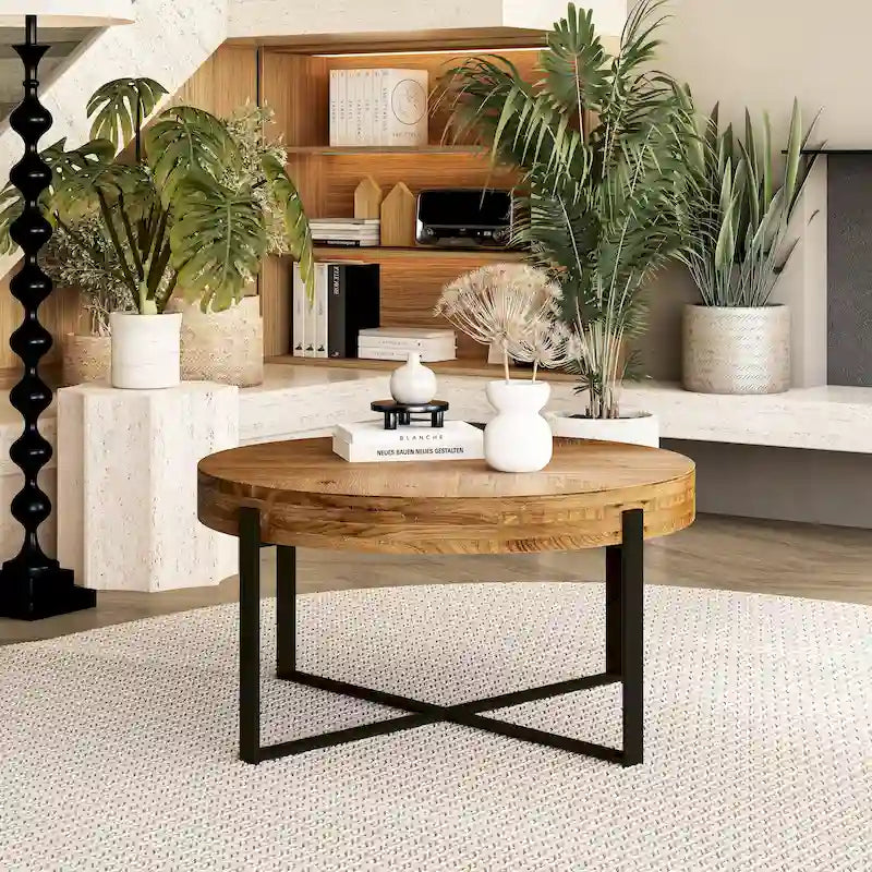 Table basse ronde moderne rétro à empiècements