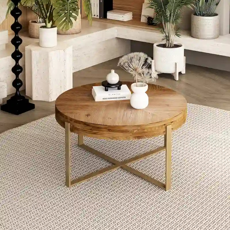 Table basse ronde moderne rétro à empiècements