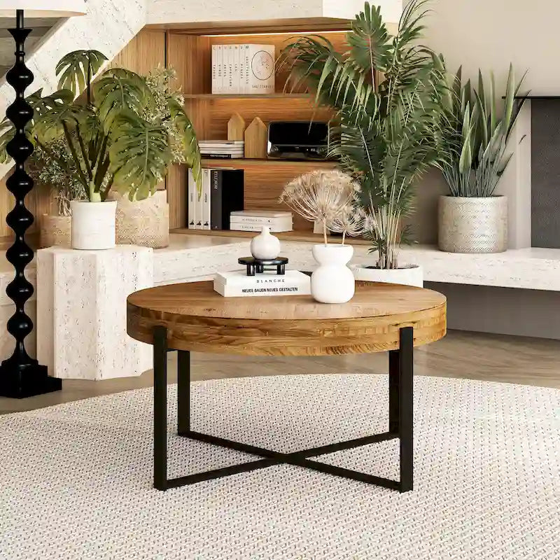 Table basse ronde moderne rétro à empiècements