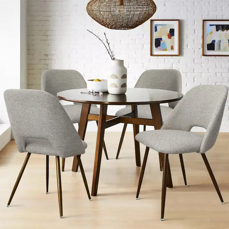 Chaise de salle à manger moderne capitonnée à découpe, pieds en noyer (lot de 4)