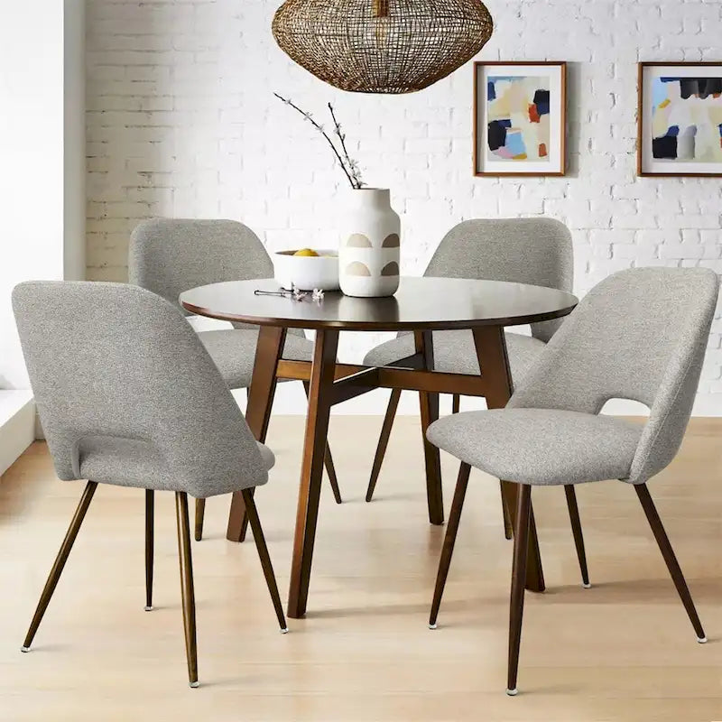 Chaise de salle à manger moderne capitonnée à découpe, pieds en noyer (lot de 4)