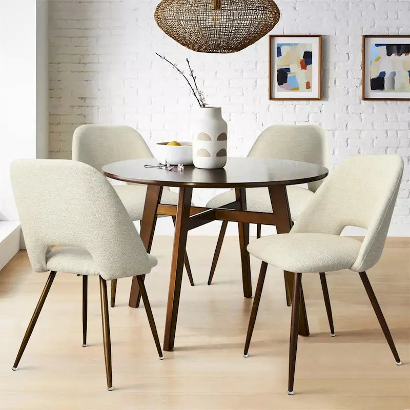 Chaise de salle à manger moderne capitonnée à découpe, pieds en noyer (lot de 4)