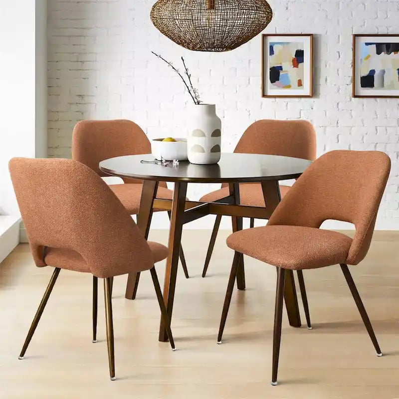 Chaise de salle à manger moderne capitonnée à découpe, pieds en noyer (lot de 4)