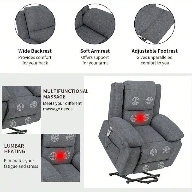 Fauteuil inclinable électrique de massage, relevable multifonction, avec minuterie