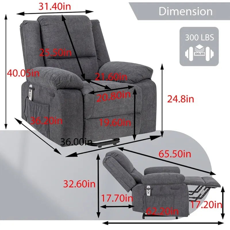 Fauteuil inclinable électrique de massage, relevable multifonction, avec minuterie