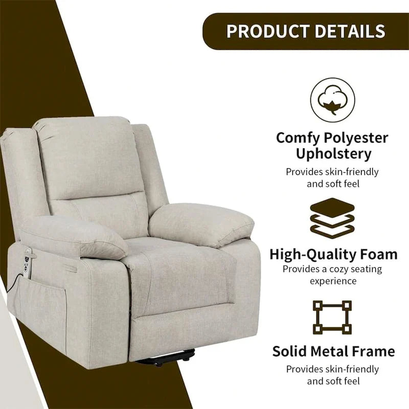 Fauteuil inclinable électrique de massage, relevable multifonction, avec minuterie