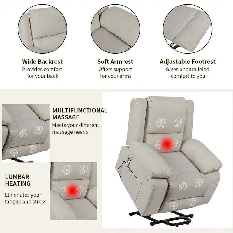 Fauteuil inclinable électrique de massage, relevable multifonction, avec minuterie