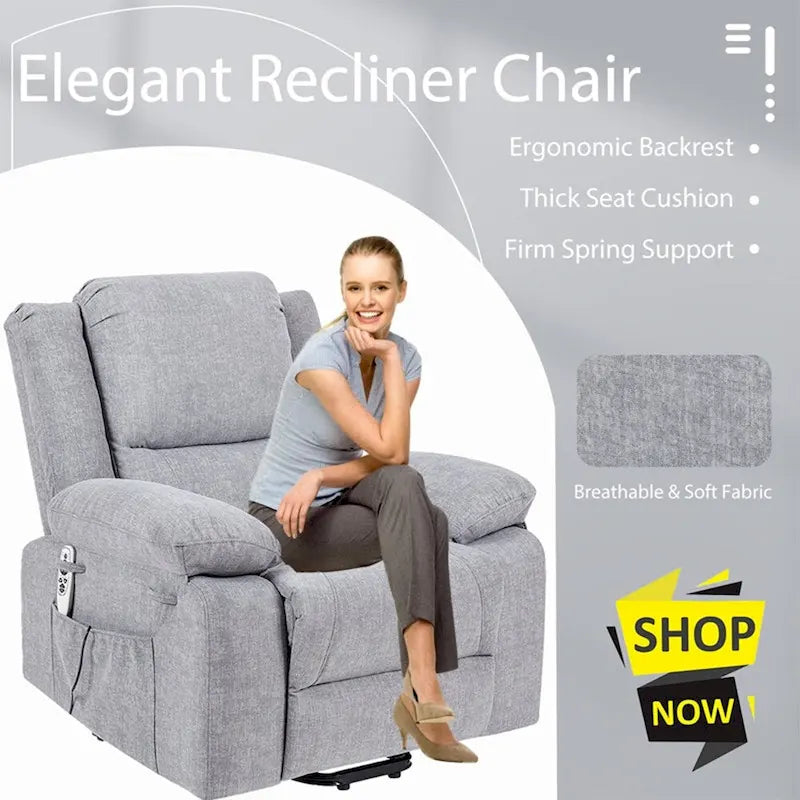 Fauteuil inclinable électrique de massage, relevable multifonction, avec minuterie