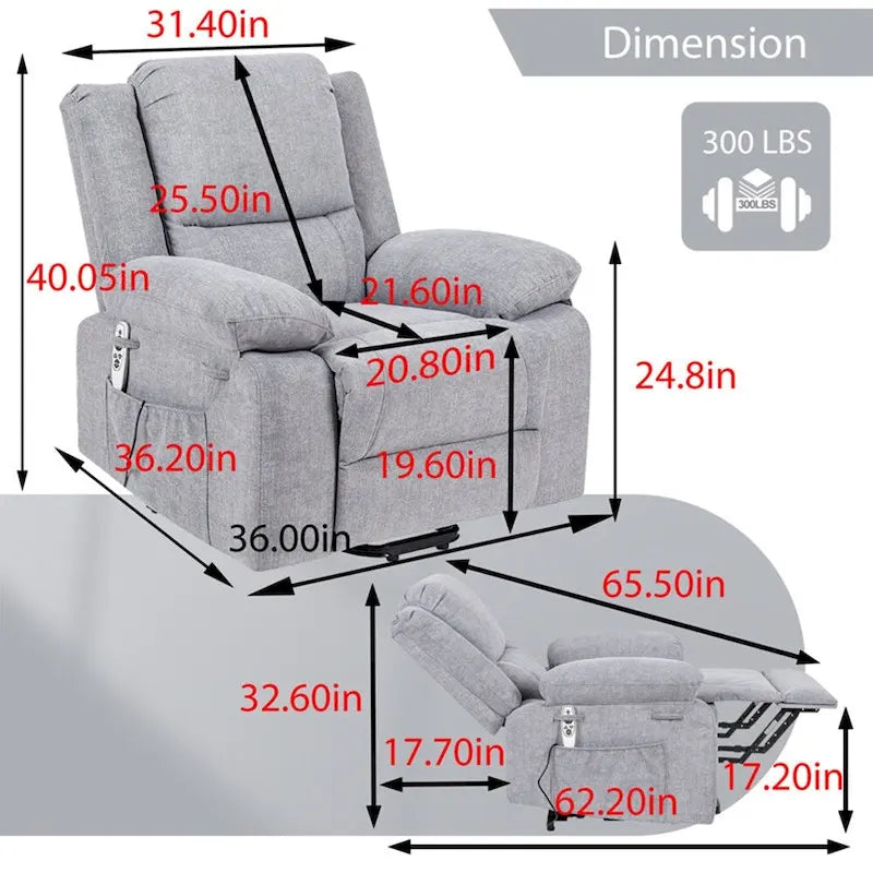 Fauteuil inclinable électrique de massage, relevable multifonction, avec minuterie