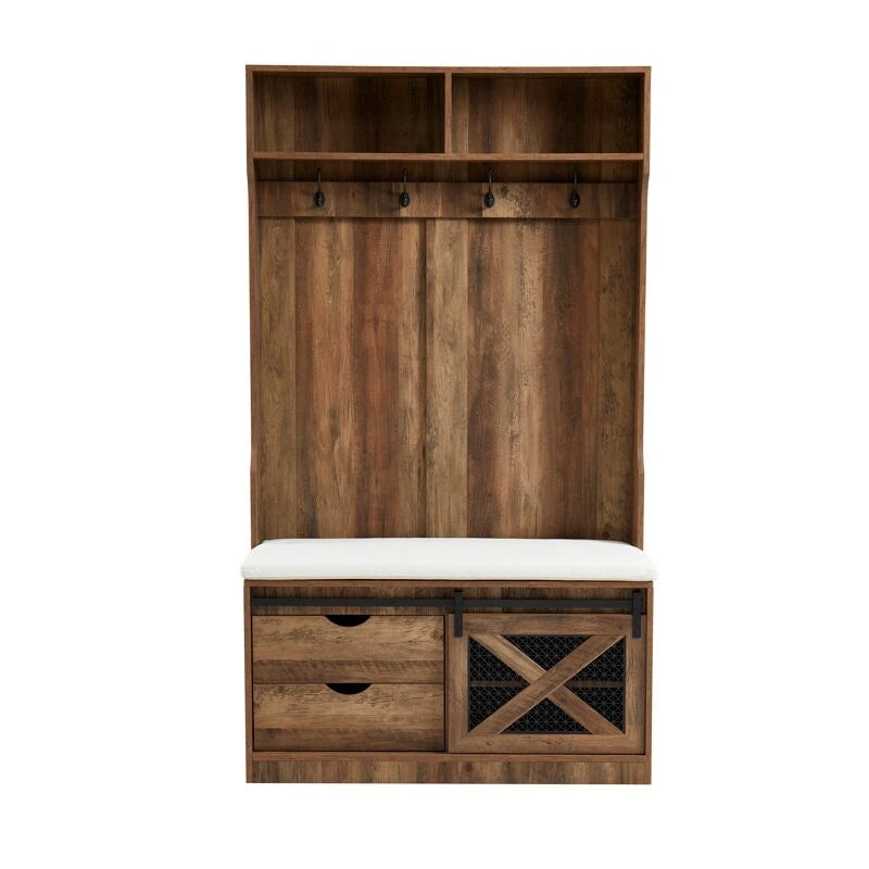 Porte-manteau en bois de 40,6 po avec banc et rangement à chaussures