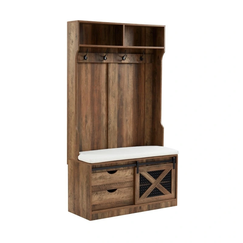Porte-manteau en bois de 40,6 po avec banc et rangement à chaussures
