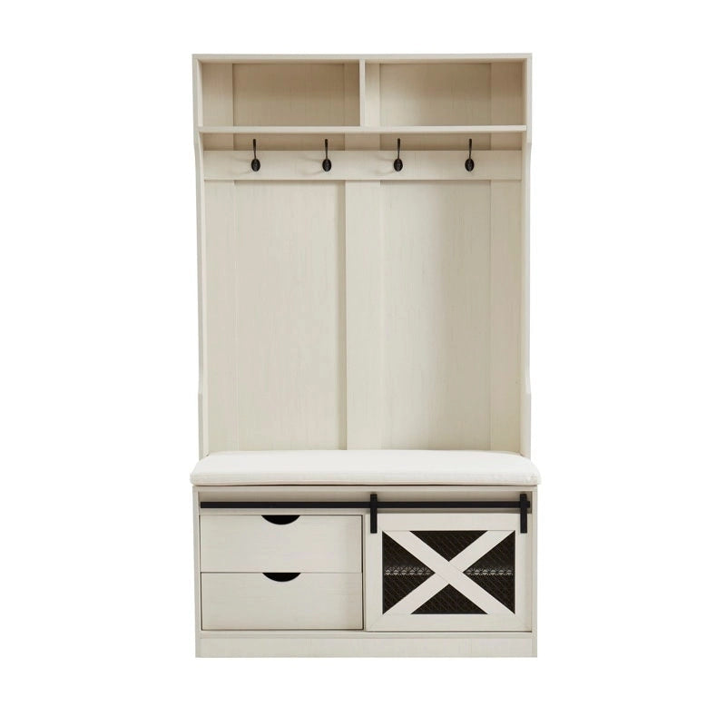 Porte-manteau en bois de 40,6 po avec banc et rangement à chaussures