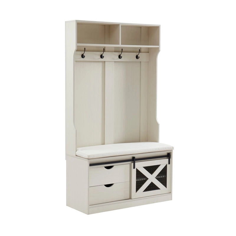 Porte-manteau en bois de 40,6 po avec banc et rangement à chaussures