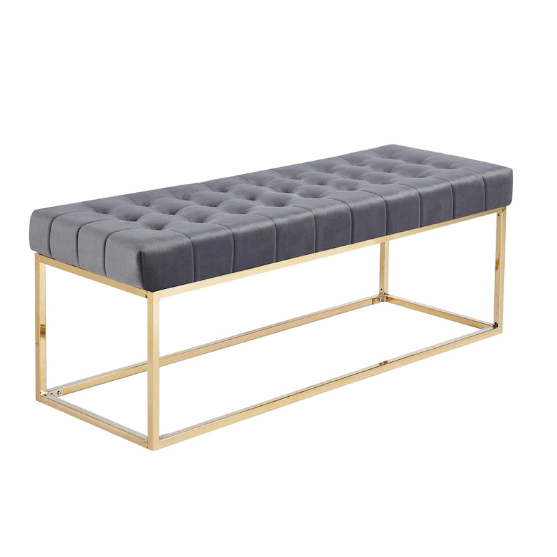 Banc en velours capitonné avec pieds en chrome doré