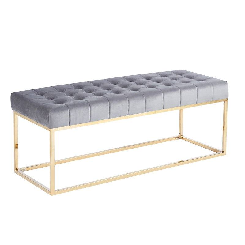 Banc en velours capitonné avec pieds en chrome doré