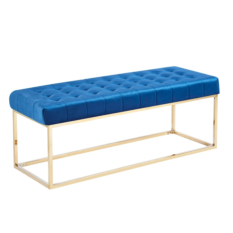 Banc en velours capitonné avec pieds en chrome doré
