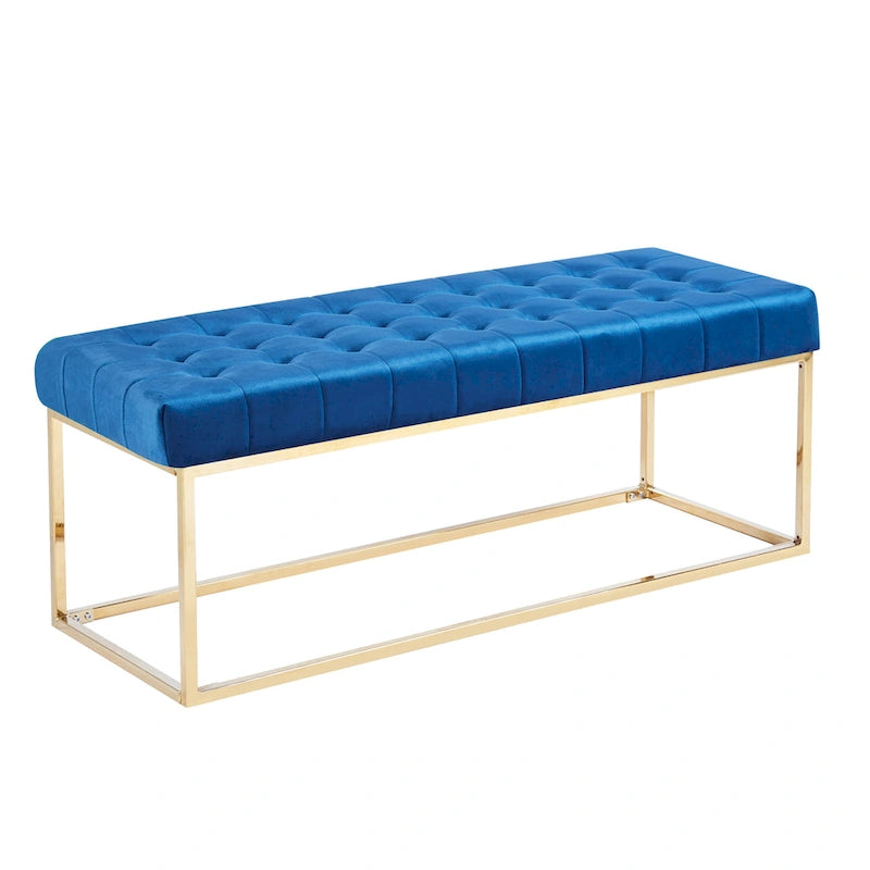 Banc en velours capitonné avec pieds en chrome doré