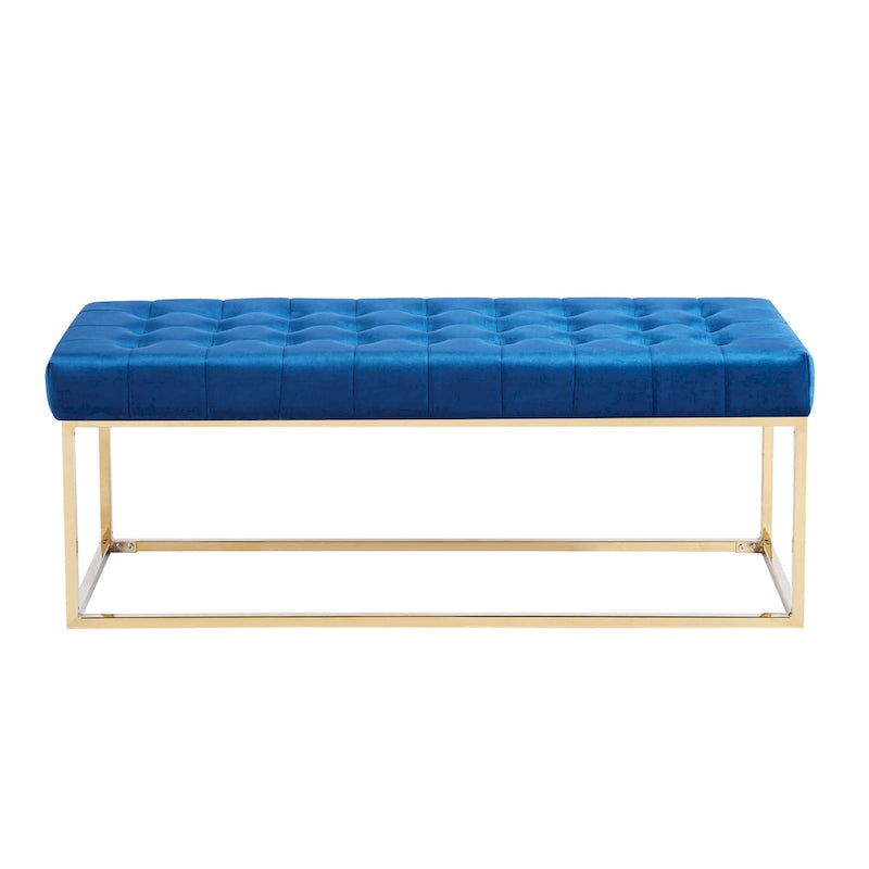 Banc en velours capitonné avec pieds en chrome doré
