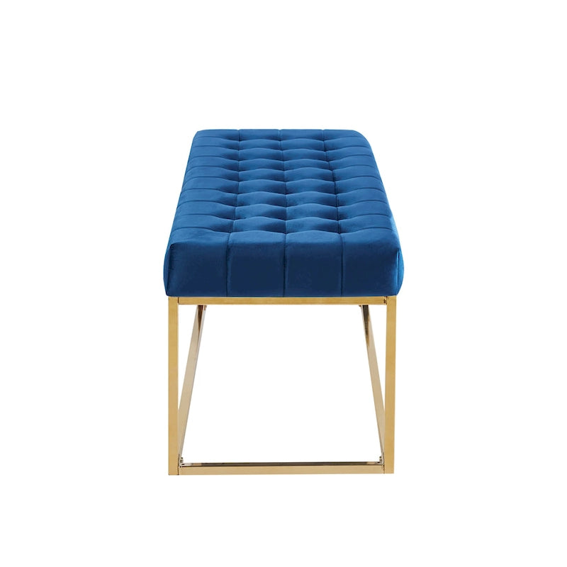 Banc en velours capitonné avec pieds en chrome doré