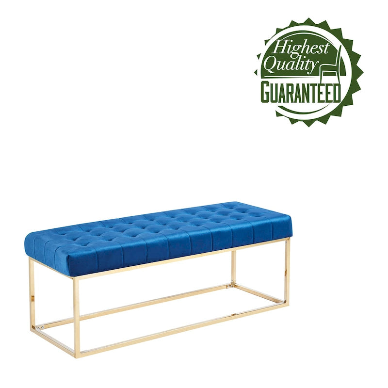 Banc en velours capitonné avec pieds en chrome doré