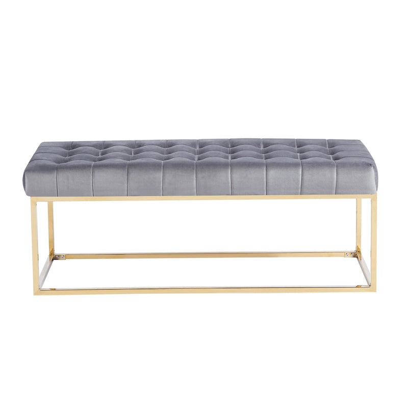 Banc en velours capitonné avec pieds en chrome doré