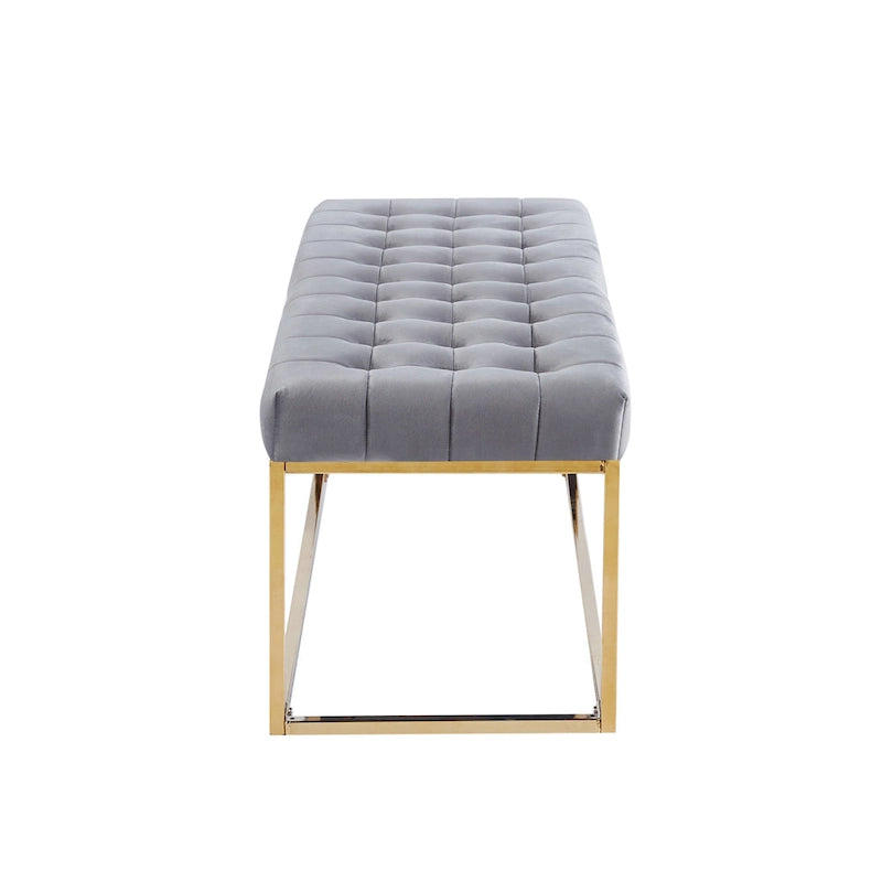 Banc en velours capitonné avec pieds en chrome doré