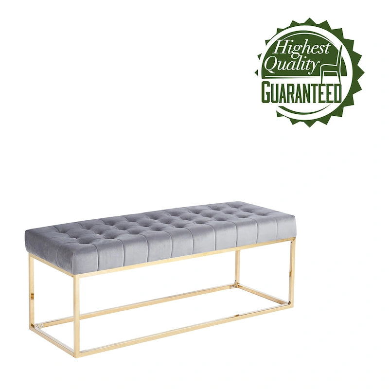 Banc en velours capitonné avec pieds en chrome doré