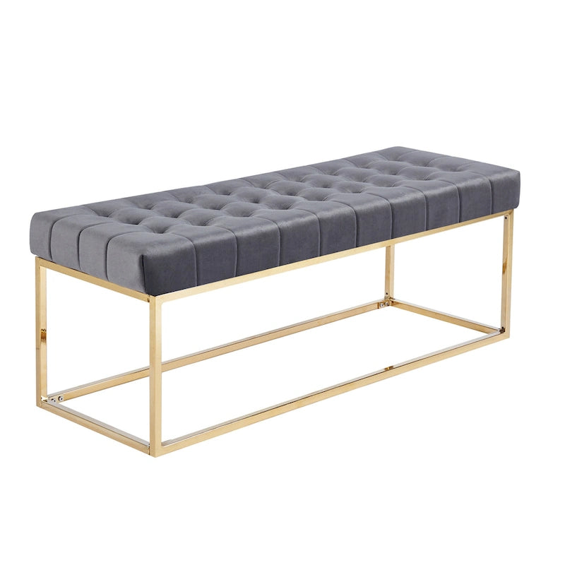 Banc en velours capitonné avec pieds en chrome doré