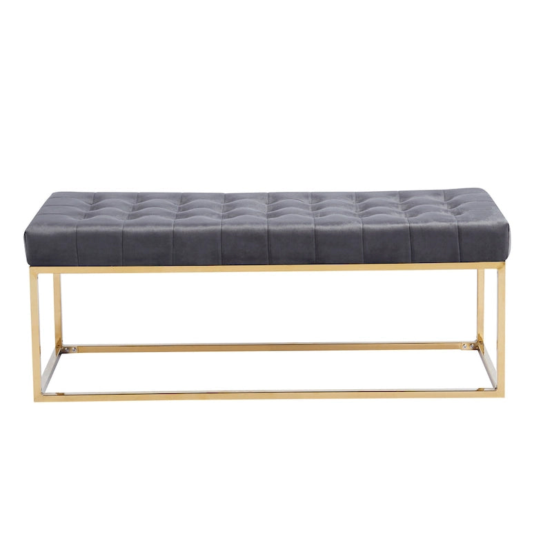 Banc en velours capitonné avec pieds en chrome doré