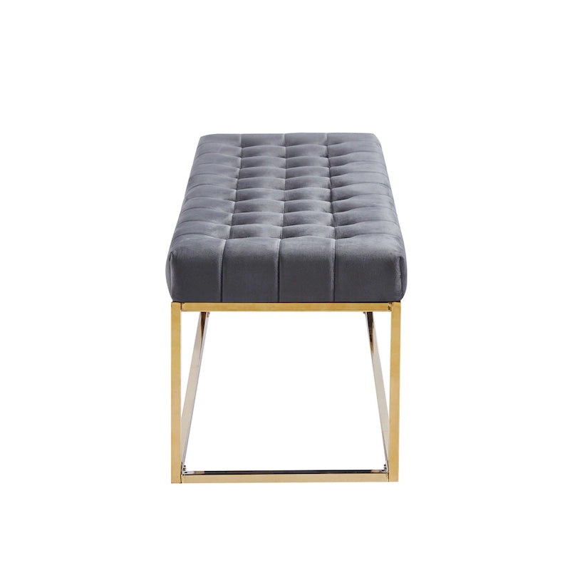 Banc en velours capitonné avec pieds en chrome doré