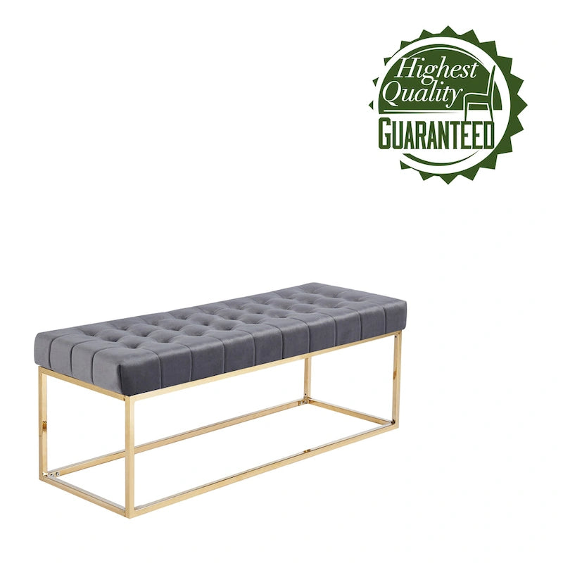 Banc en velours capitonné avec pieds en chrome doré